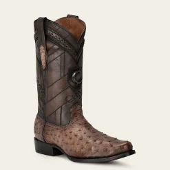 Men Cuadra Western Boots-Engraved Brown Ostrich Leather Western Boot