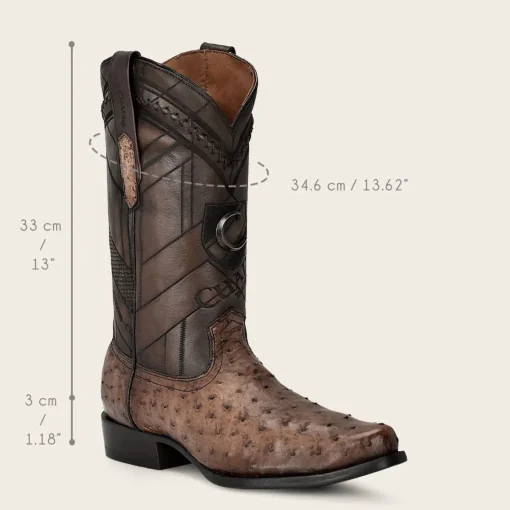 Men Cuadra Western Boots-Engraved Brown Ostrich Leather Western Boot