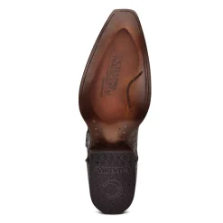 Men Cuadra Western Boots-Engraved Exotic Dark Brown Leather Boots
