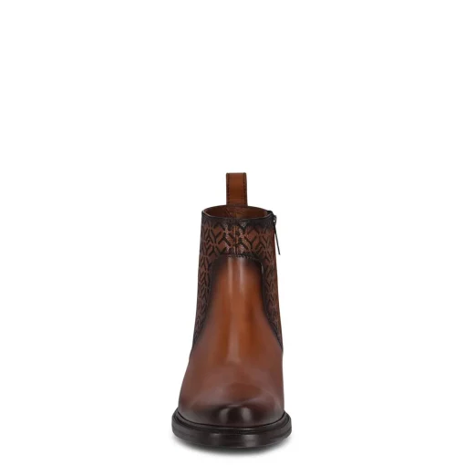 Men Cuadra Urban & Casual Boots-Engraved Hand-Painted Honey Leather Chelsea Boots By Franco