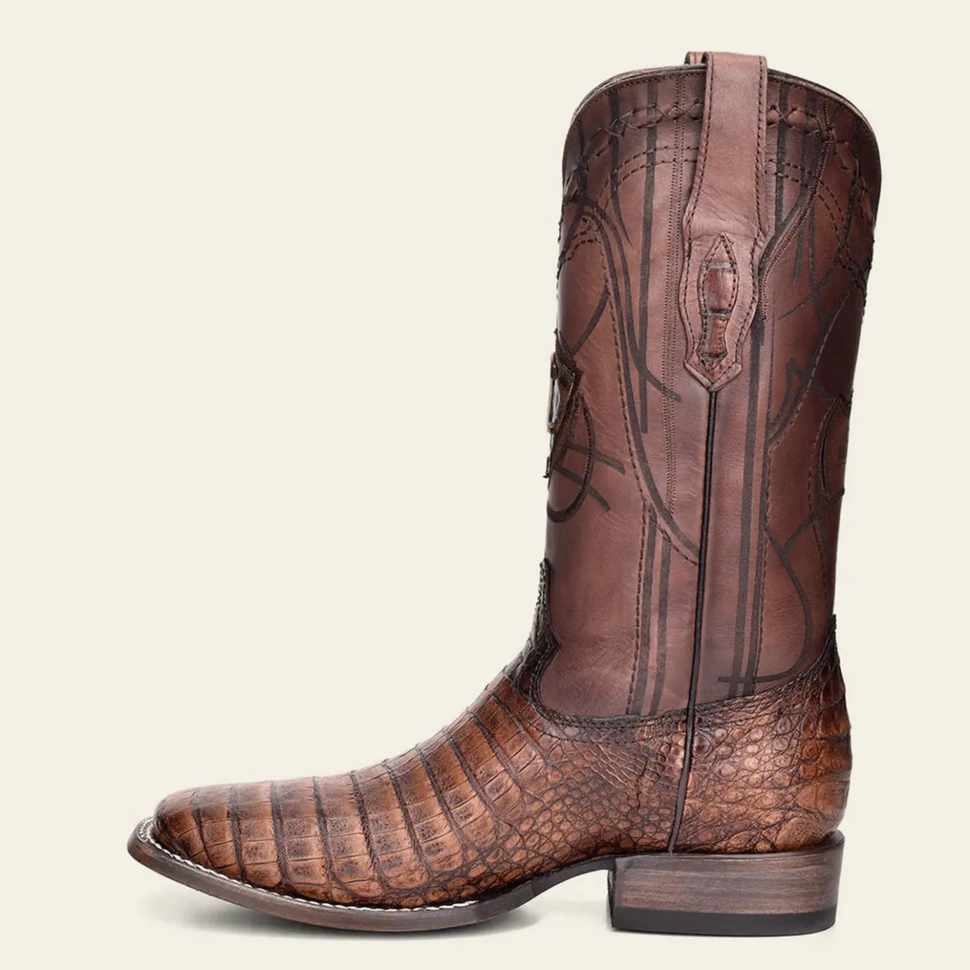 Men Cuadra Western Boots-Engraved Honey Brown Exotic Leather Cowboy Boots