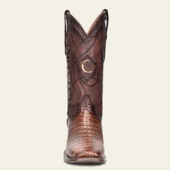 Men Cuadra Western Boots-Engraved Honey Brown Exotic Leather Cowboy Boots