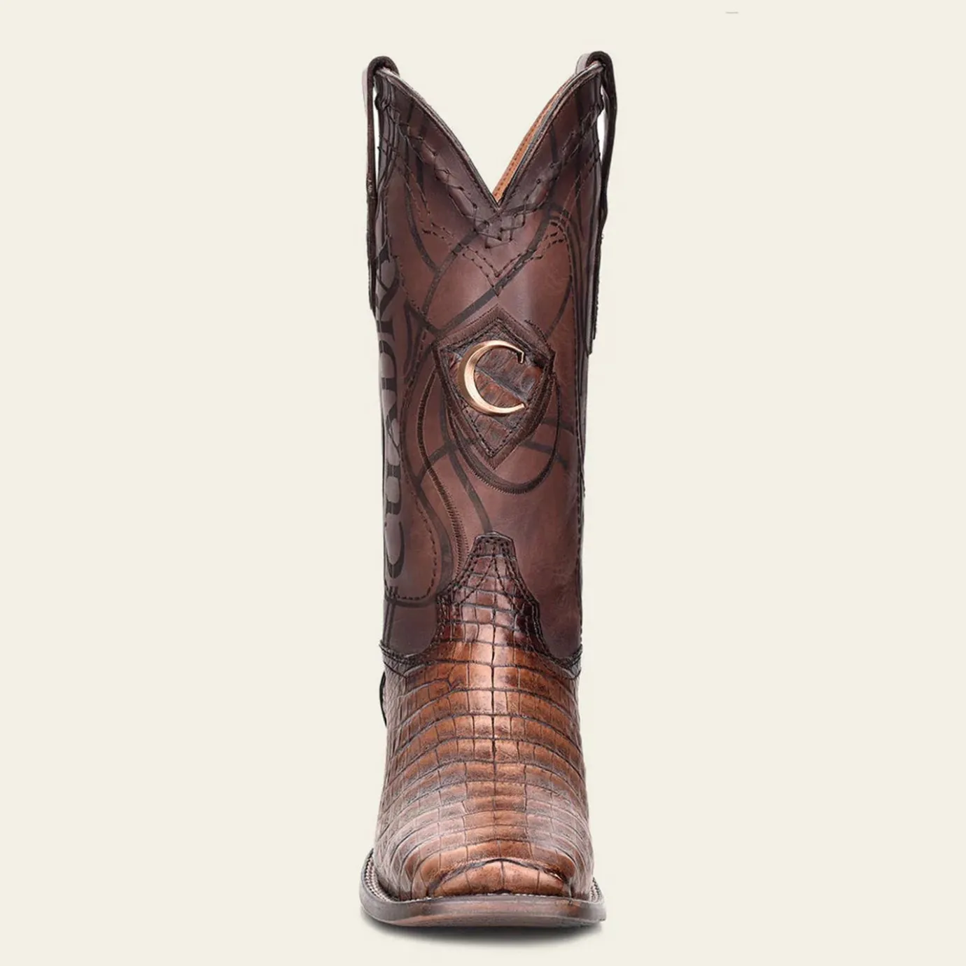 Men Cuadra Western Boots-Engraved Honey Brown Exotic Leather Cowboy Boots