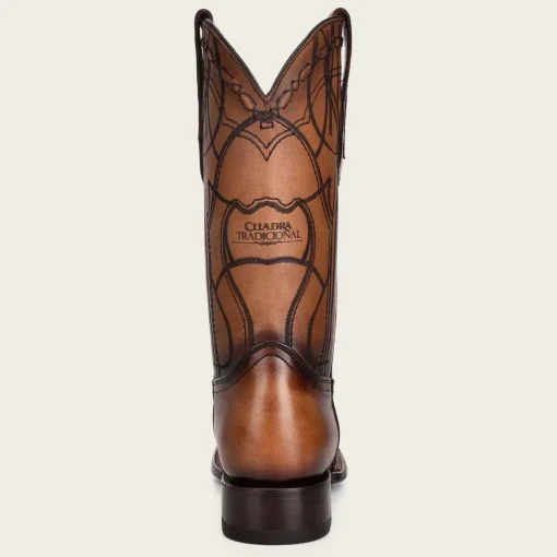 Men Cuadra Western Boots-Engraved Honey Leather Western Boots