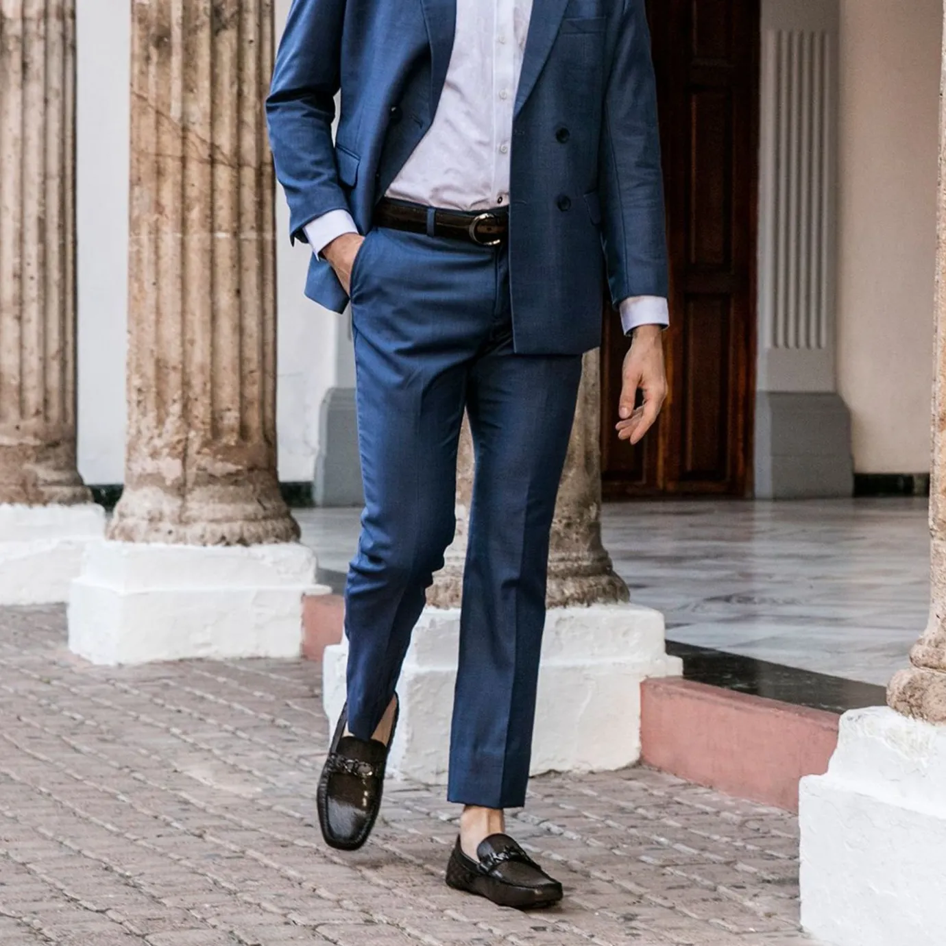 Men Cuadra Loafers & Driving Shoes-Exotic Brown Leather Driver With Interwoven Detail