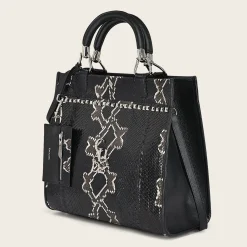 Women Cuadra Top Handle & Satchel Bags-Full Exotic Black Leather Handbag