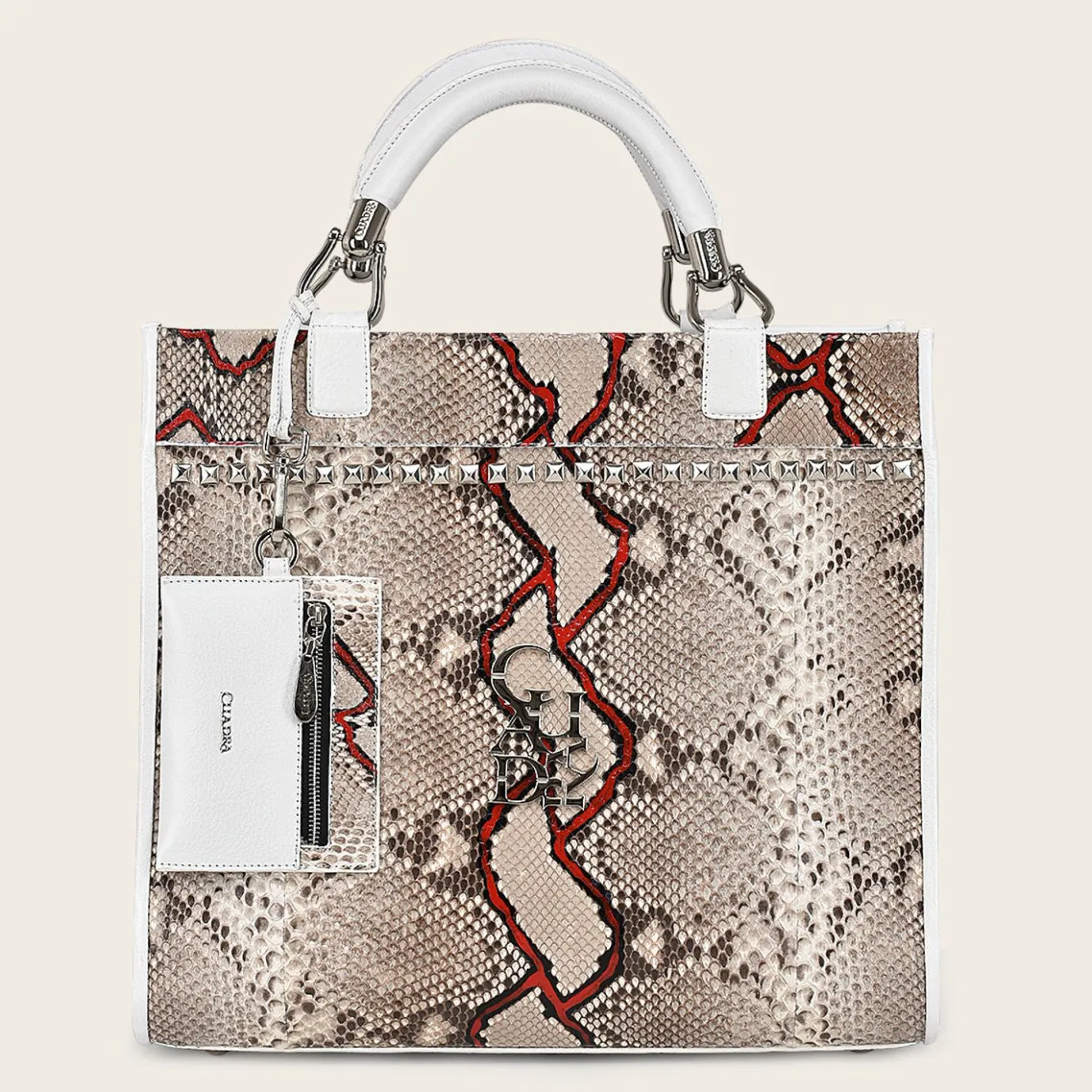 Women Cuadra Top Handle & Satchel Bags-Full Exotic White Leather Handbag