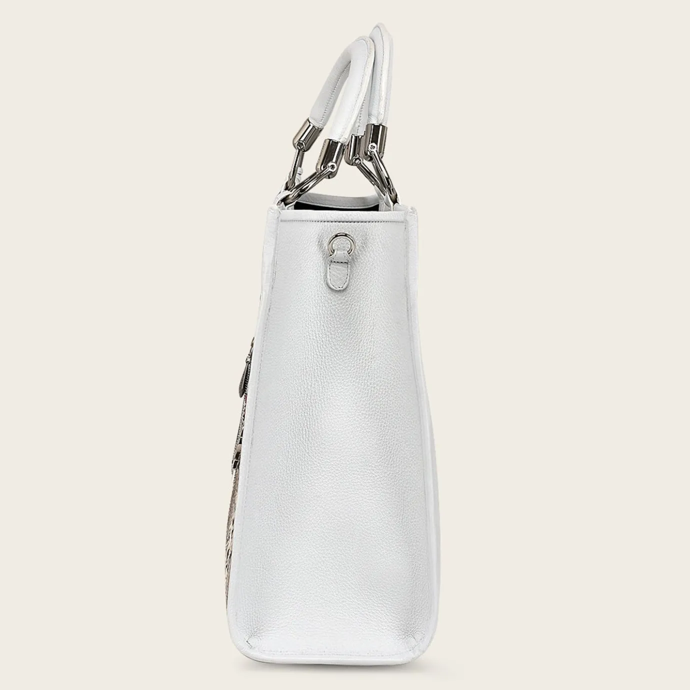 Women Cuadra Top Handle & Satchel Bags-Full Exotic White Leather Handbag