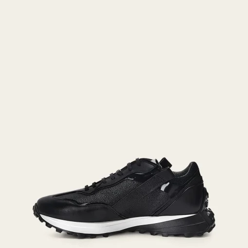 Men Cuadra Sneakers-Genuine Black Leather Sneakers With Eva Sole