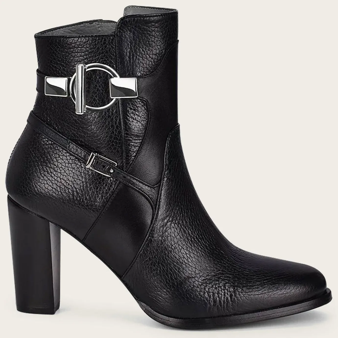 Women Cuadra Ankle Boots & Booties-Genuine Deer Black Leather Bootie
