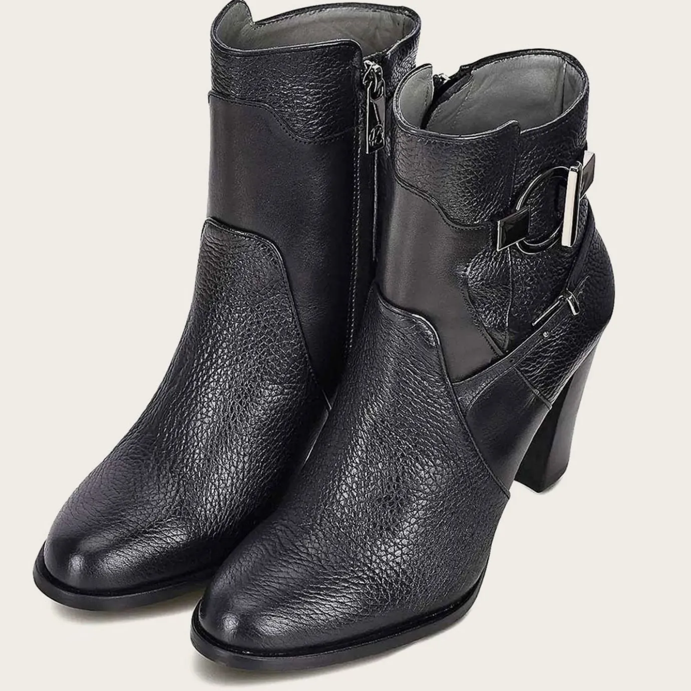 Women Cuadra Ankle Boots & Booties-Genuine Deer Black Leather Bootie