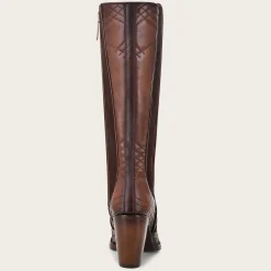 Women Cuadra Tall & Knee-High Boots-Genuine Python Brown Leather Boot With Laser Engraved Details