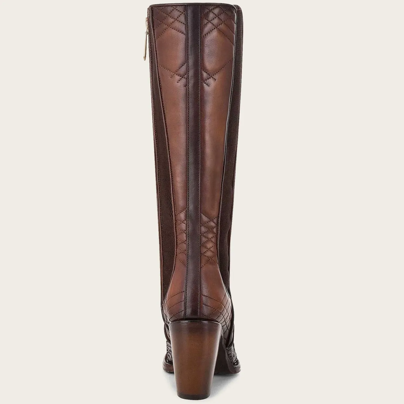 Women Cuadra Tall & Knee-High Boots-Genuine Python Brown Leather Boot With Laser Engraved Details