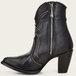 Women Cuadra Ankle Boots & Booties-Genuine Python Embroidered Black Leather Bootie