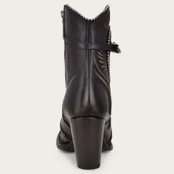 Women Cuadra Ankle Boots & Booties-Genuine Python Embroidered Black Leather Bootie