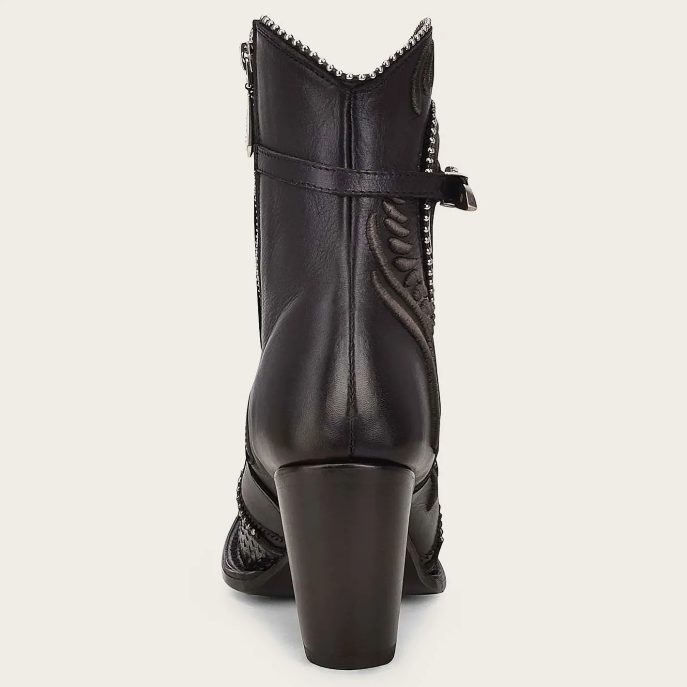 Women Cuadra Ankle Boots & Booties-Genuine Python Embroidered Black Leather Bootie