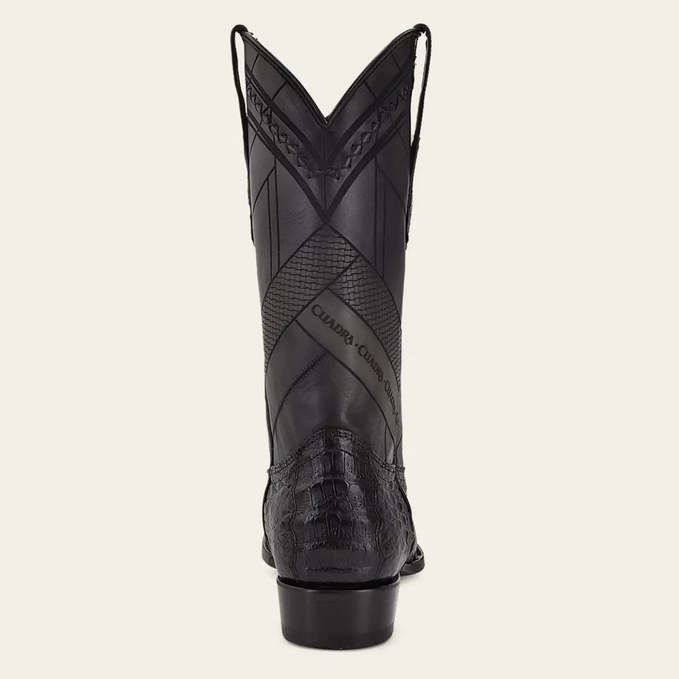 Men Cuadra Western Boots-Geometrical Engraved Black Cayman Leather Boot