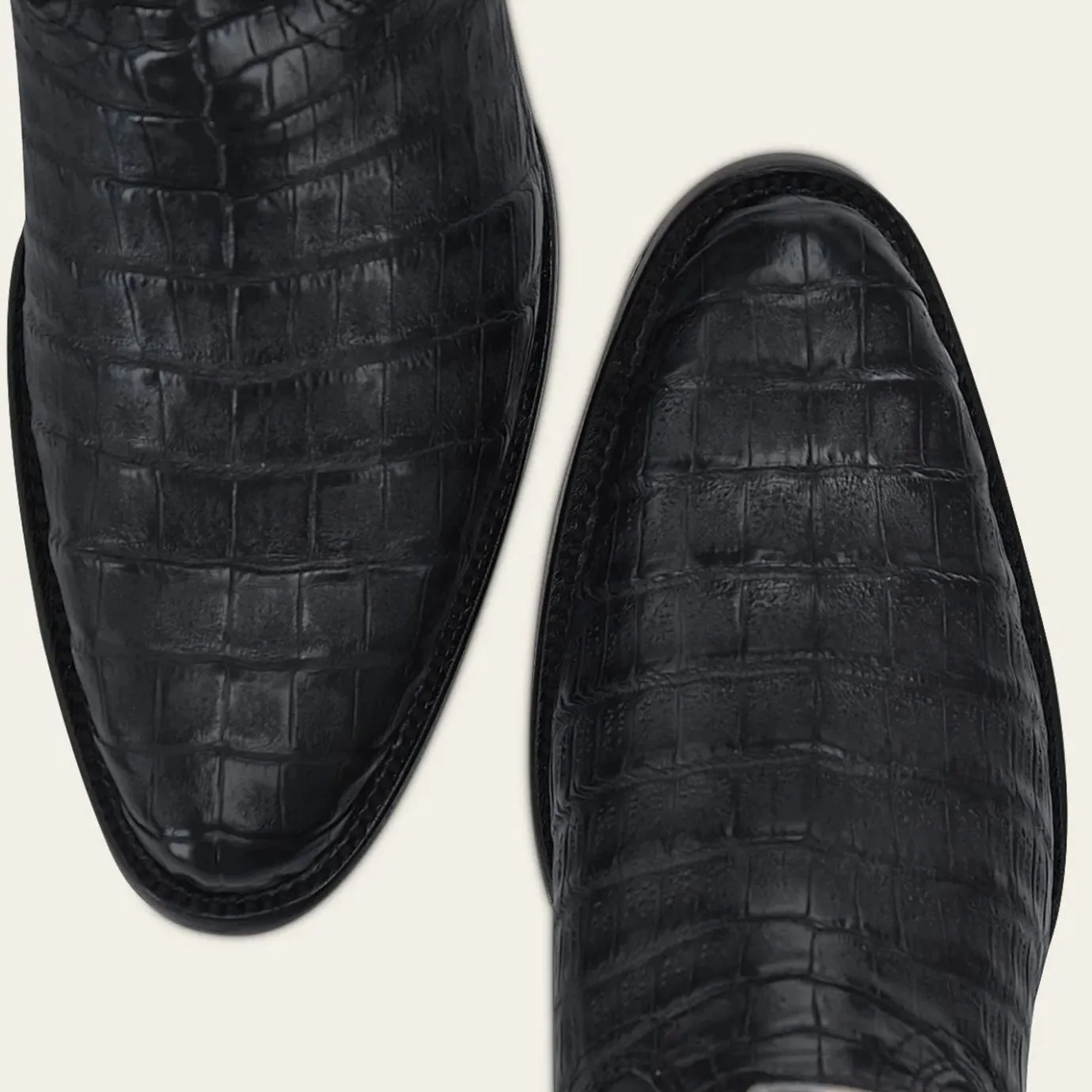 Men Cuadra Western Boots-Geometrical Engraved Black Cayman Leather Boot