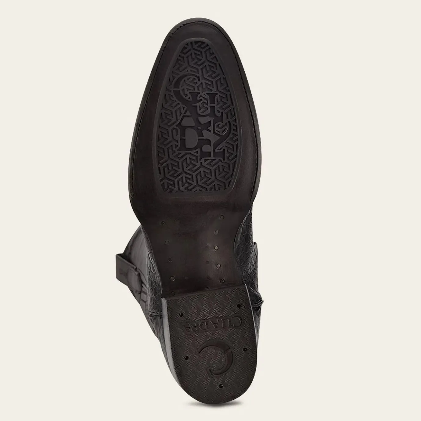 Men Cuadra Western Boots-Geometrical Engraved Black Cayman Leather Boot