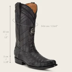 Men Cuadra Western Boots-Geometrical Engraved Black Cayman Leather Boot
