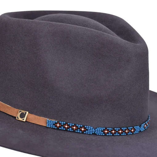 Women Cuadra Hats-Grey Fur Hat With Beaded Headband