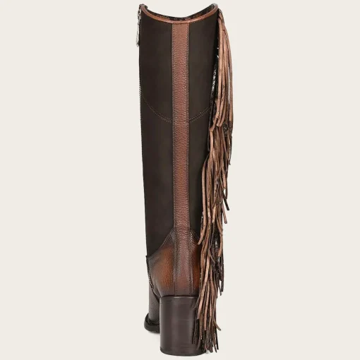 Women Cuadra Western Boots-Handmade Braiding Brown Leather Boot