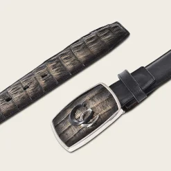 Men Cuadra Belts-Hand-Painted Black Exotic Leather Western Belt With Double Metal Insert