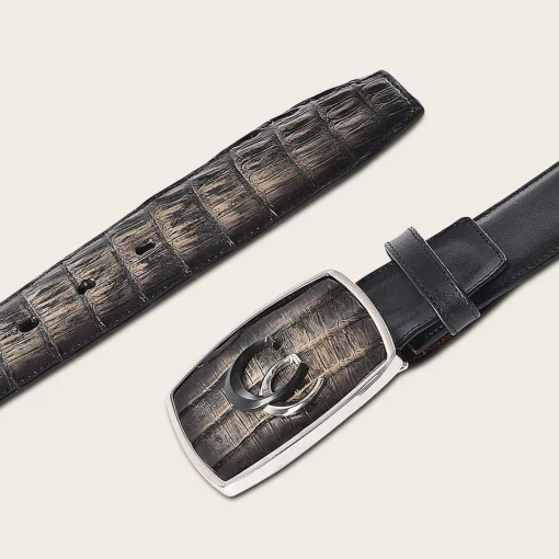 Men Cuadra Belts-Hand-Painted Black Exotic Leather Western Belt With Double Metal Insert