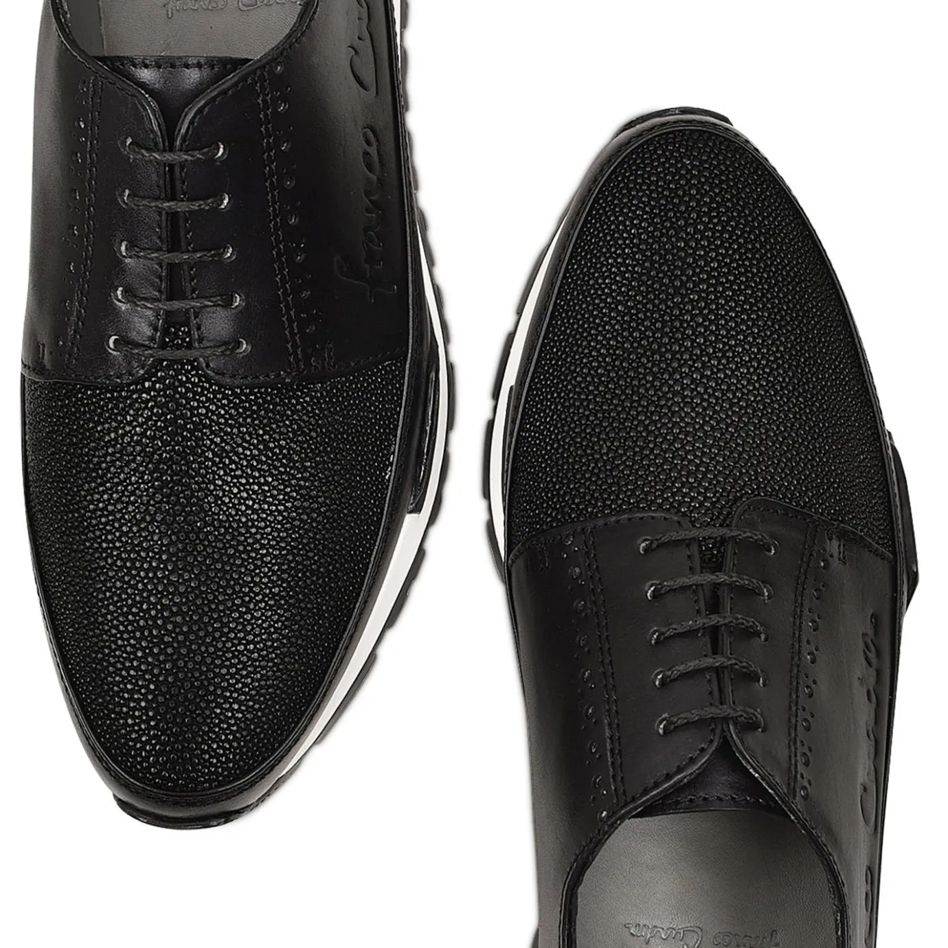 Men Cuadra Sneakers-Hand-Painted Black Exotic Leather Sneakers