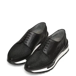 Men Cuadra Sneakers-Hand-Painted Black Exotic Leather Sneakers