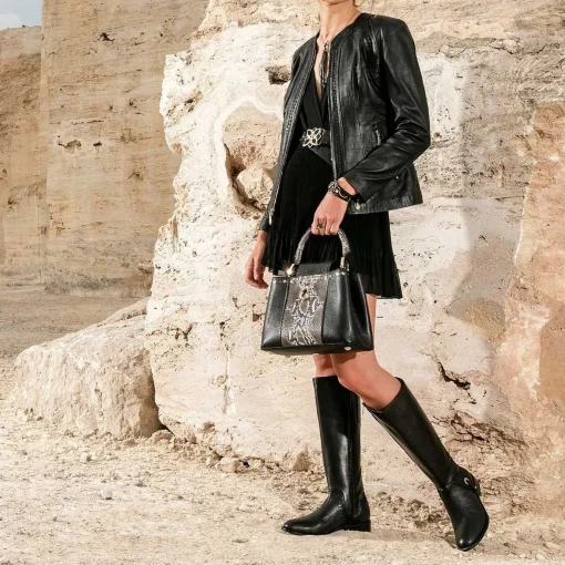Women Cuadra Tall & Knee-High Boots-Hand-Painted Black Leather Riding Boot