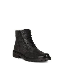 Men Cuadra Dress Boots-Hand-Painted Black Shark Leather Ankle Boots By Franco
