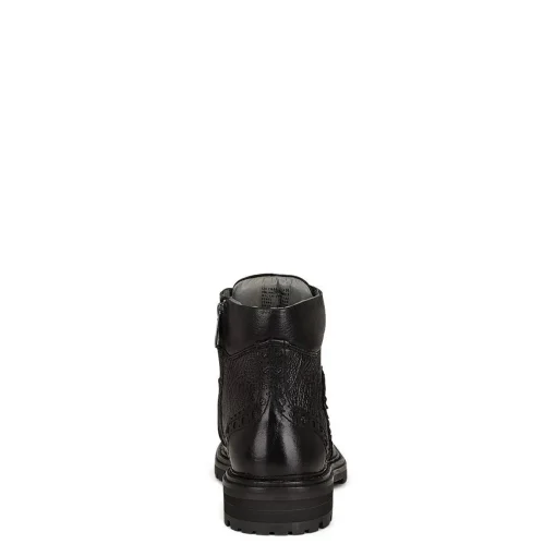 Men Cuadra Dress Boots-Hand-Painted Black Shark Leather Ankle Boots By Franco