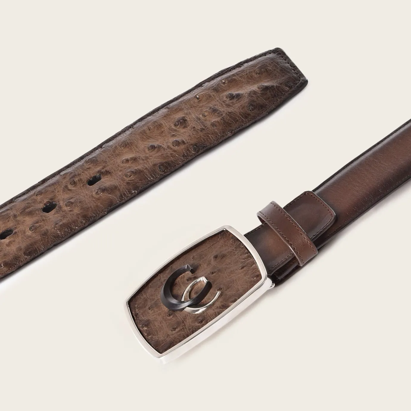 Men Cuadra Belts-Hand-Painted Brown Exotic Leather Western Belt With Double Metal Insert