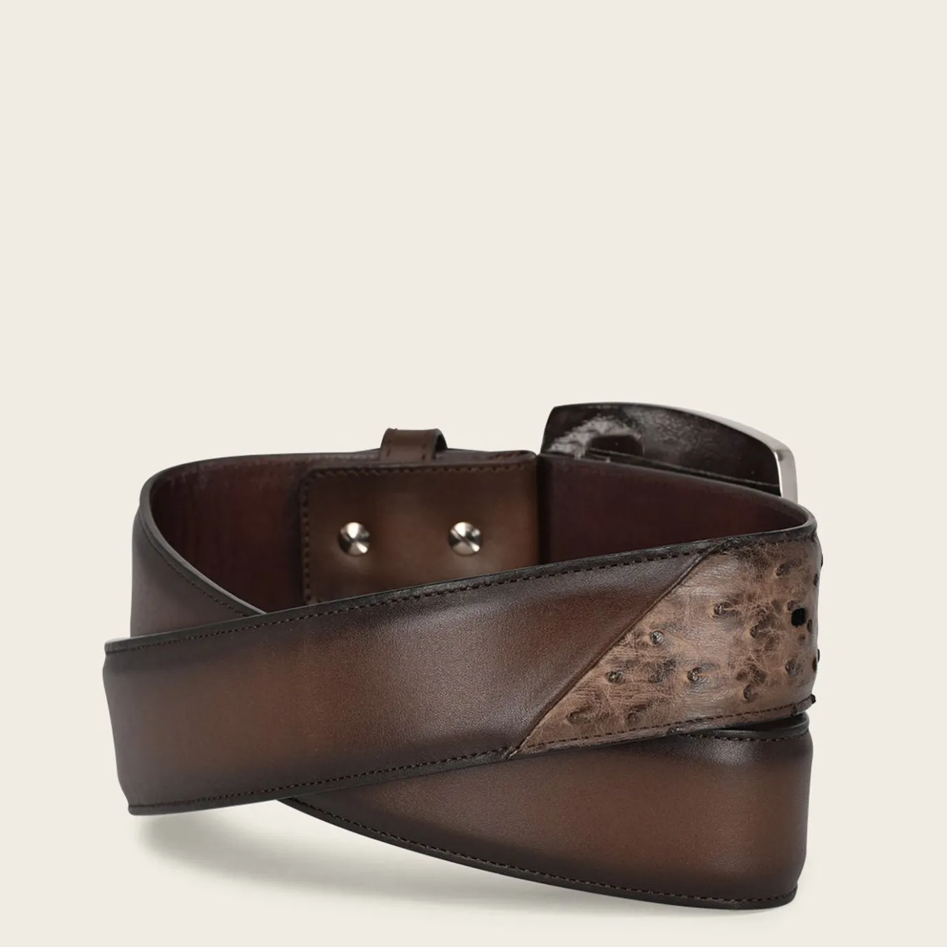 Men Cuadra Belts-Hand-Painted Brown Exotic Leather Western Belt With Double Metal Insert
