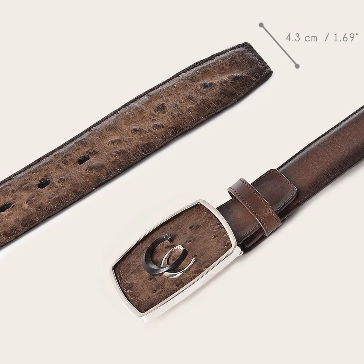 Men Cuadra Belts-Hand-Painted Brown Exotic Leather Western Belt With Double Metal Insert