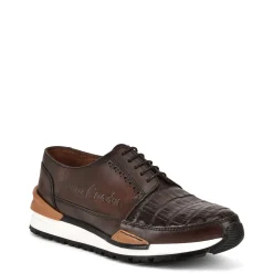 Men Cuadra Sneakers-Hand-Painted Brown Exotic Leather Sneakers