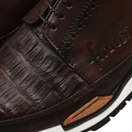 Men Cuadra Sneakers-Hand-Painted Brown Exotic Leather Sneakers