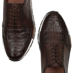 Men Cuadra Sneakers-Hand-Painted Brown Exotic Leather Sneakers