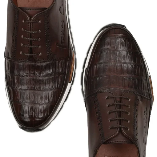 Men Cuadra Sneakers-Hand-Painted Brown Exotic Leather Sneakers