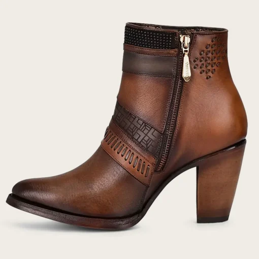 Women Cuadra Ankle Boots & Booties-Hand-Painted Brown Leather Ankle Bootie