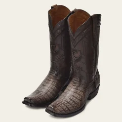 Men Cuadra Western Boots-Hand-Painted Traditional Exotic Dark Brown Leather Boot