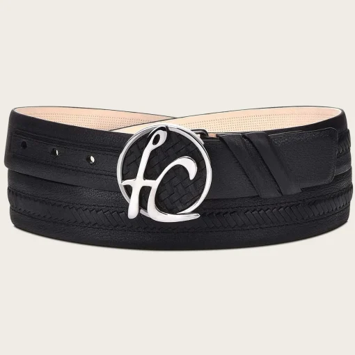 Men Cuadra Belts-Handwoven Black Leather Belt
