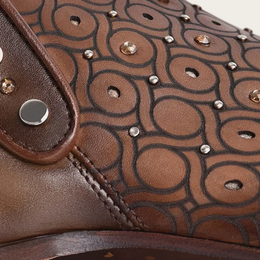 Women Cuadra Ankle Boots & Booties-Handwoven Brown Leather Bootie With Austrian Crystals
