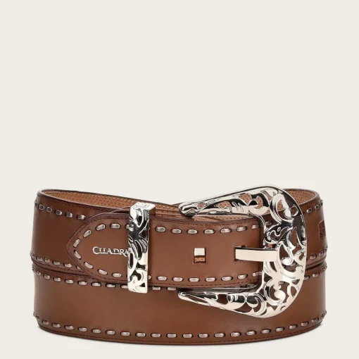 Women Cuadra Belts-Handwoven Honey Leather Belt With Metallic Buckle