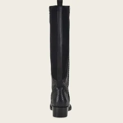 Women Cuadra Tall & Knee-High Boots-High Black Exotic Leather Boot With Different Textures