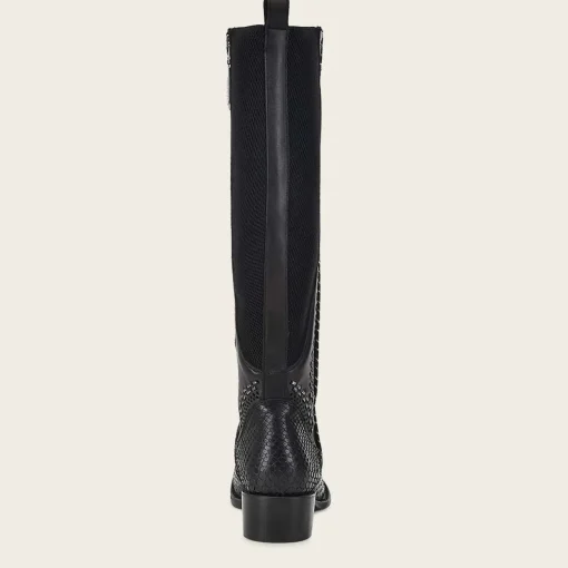 Women Cuadra Tall & Knee-High Boots-High Black Exotic Leather Boot With Different Textures