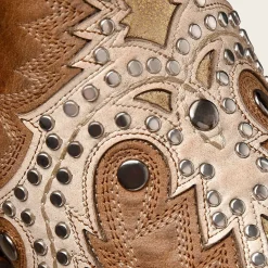 Women Cuadra Western Boots-Honey Brown Leather Cowboy Style Boot With Shiny Finish