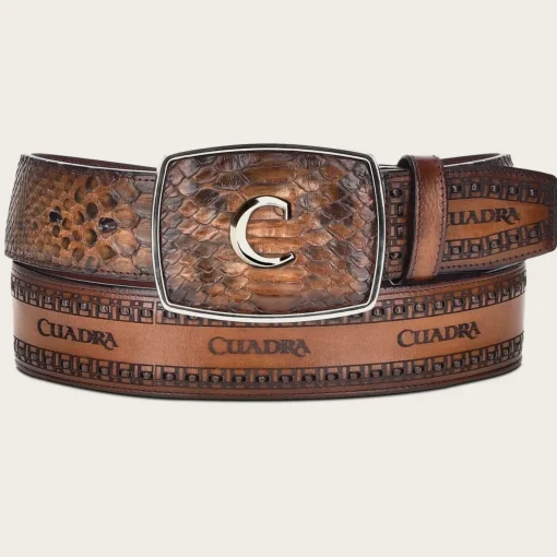 Men Cuadra Belts-Honey Engraved Python Leather Western Belt