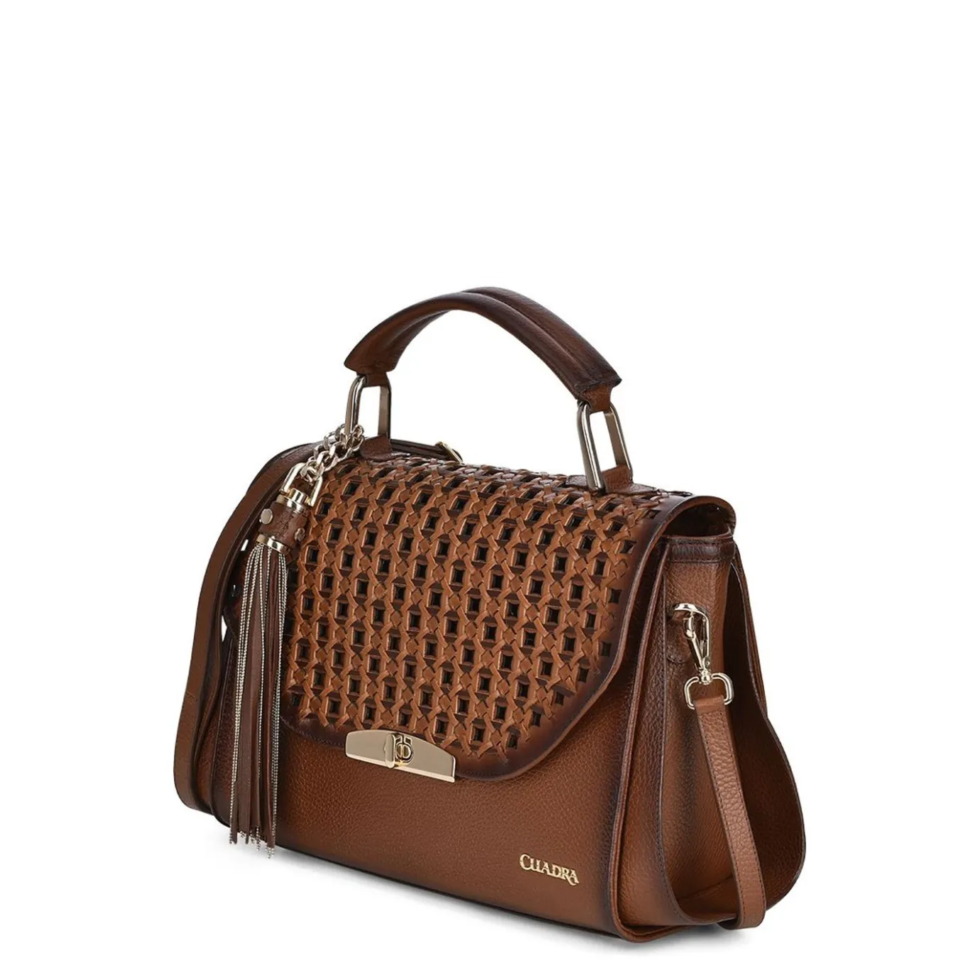 Women Cuadra Top Handle & Satchel Bags-Honey Leather Handcrafted Interweaving Handbag